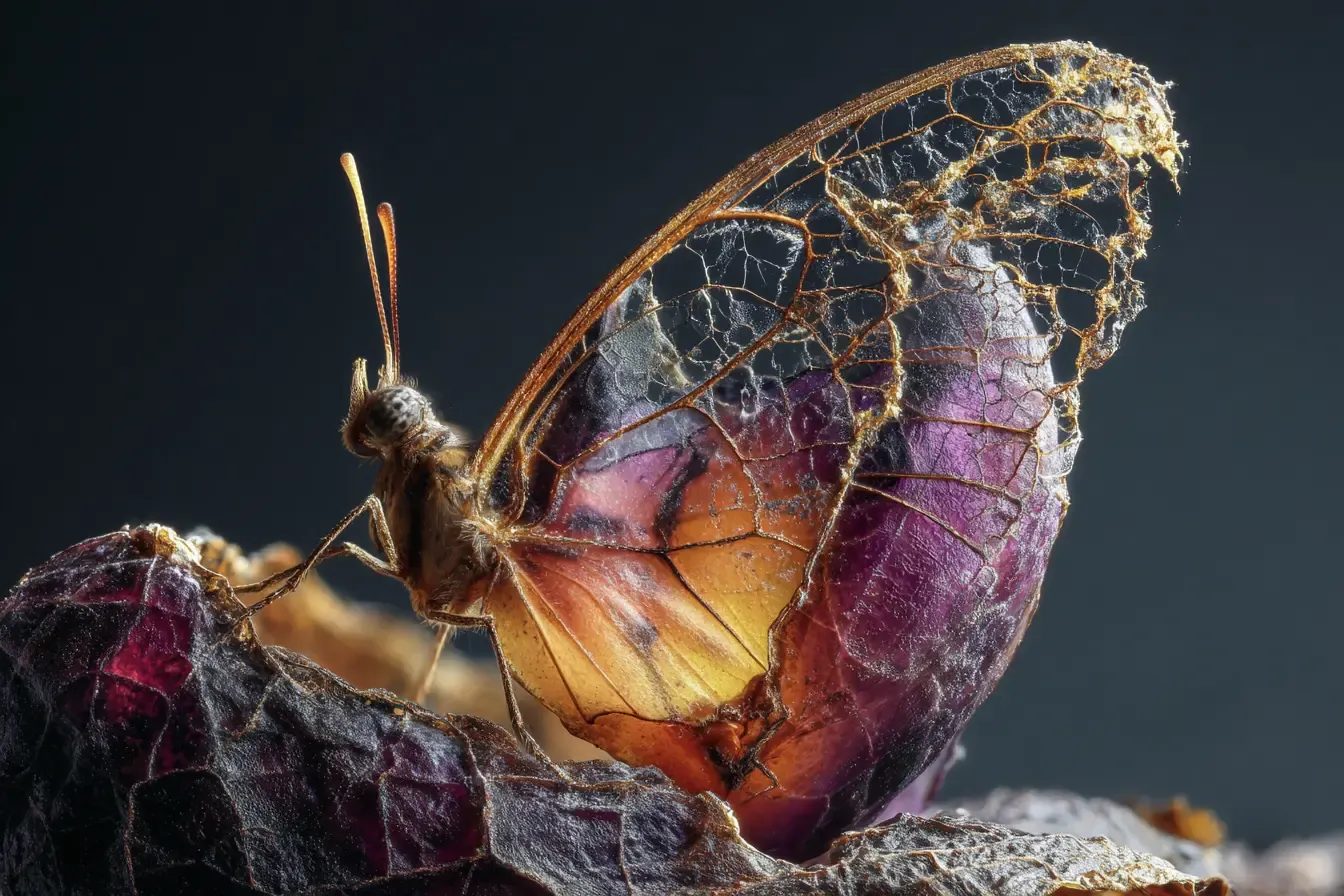 un papillon qui vient de sortir de sa chrysalide